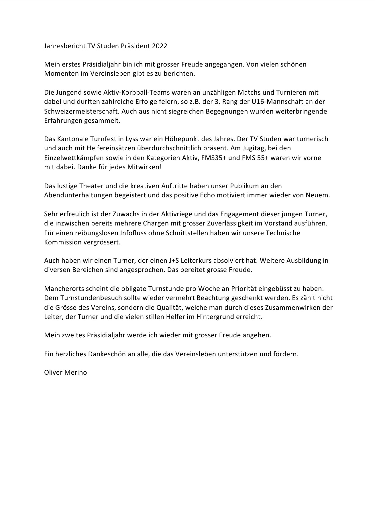 Bericht Präsident 2022